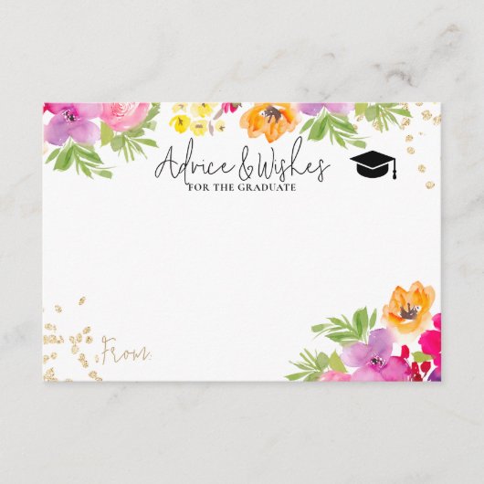 Hand geschilderde Bloemen afstuderen advies wensen Informatiekaartje (Voorkant)