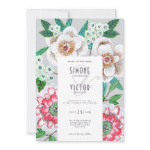 Hand geschilderde bloemen groen elegante bruiloft