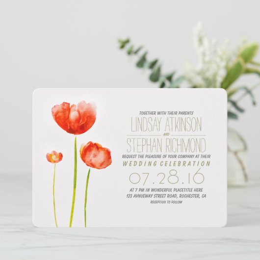 Hand geschilderde bloemen moderne bruiloft uitnodi kaart (Staand voorkant)
