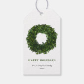 Hand geschilderde Boxwood krans Happy Holiday Cadeaulabel (Voorkant)