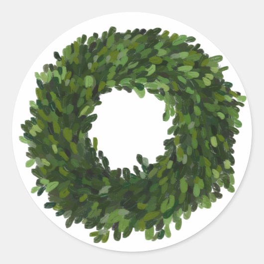 Hand geschilderde Boxwood Krans Kerstmis Ronde Sticker (Voorkant)