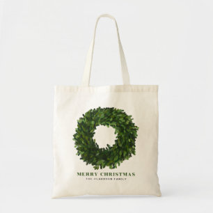 Hand geschilderde Boxwood Krans Kerstmis Tote Bag