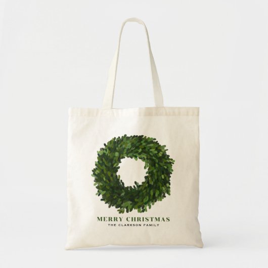 Hand geschilderde Boxwood Krans Kerstmis Tote Bag (Voorkant)