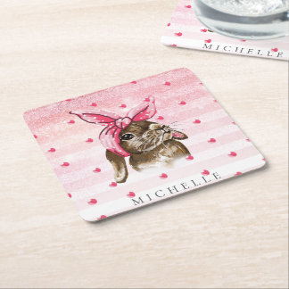 Hand geschilderde Bunny glitter Gepersonaliseerd Kartonnen Onderzetters