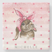 Hand geschilderde Bunny glitter Gepersonaliseerd Stenen Onderzetter (Voorkant)