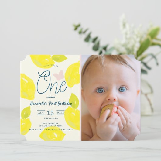 Hand geschilderde citroen en roze check eerste ver kaart (Staand voorkant)