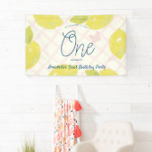 Hand geschilderde citroen en roze check eerste ver spandoek (Insitu)