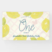 Hand geschilderde citroen en roze check eerste ver spandoek (Horizontaal)