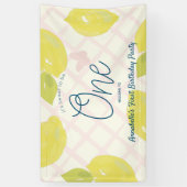 Hand geschilderde citroen en roze check eerste ver spandoek (Verticaal)