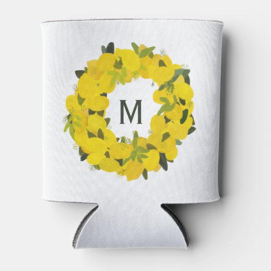 Hand geschilderde citroen krans monogram Koelbox Blikjeskoeler (Voorkant)