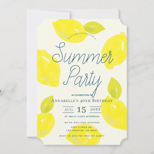 Hand geschilderde citroen roze zomer verjaardag kaart (Voorkant)