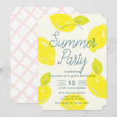 Hand geschilderde citroen roze zomer verjaardag kaart (Voorkant / Achterkant)