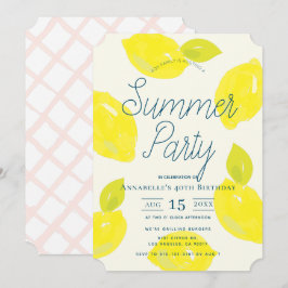 Hand geschilderde citroen roze zomer verjaardag kaart