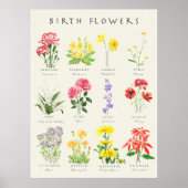 Hand geschilderde geboortemaand bloemen aquarel ku poster (Voorkant)