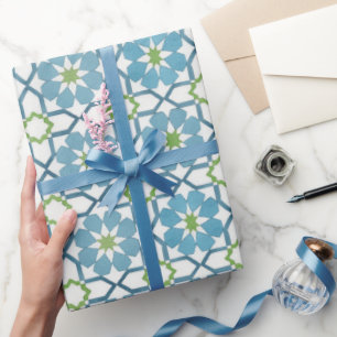 Hand geschilderde geometrische aqua blauw Marokkaa Cadeaupapier