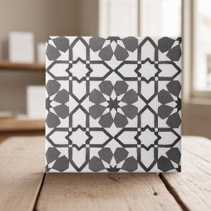 Hand geschilderde geometrische zwart wit Marokkaan Tegeltje