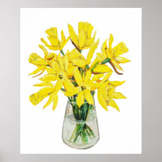 Hand geschilderde gouden narcissen in vaas poster