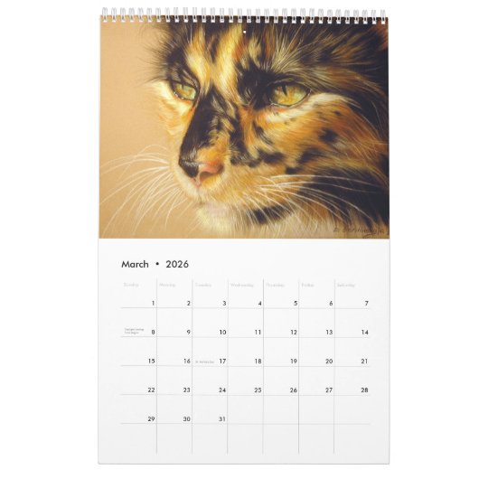 Hand geschilderde katten wilde en binnenlandse kat kalender (Mar 2026)