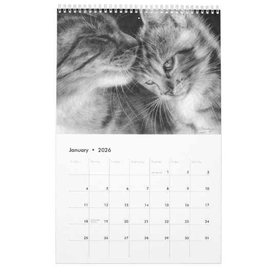 Hand geschilderde katten wilde en binnenlandse kat kalender (Jan 2026)
