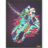 Hand geschilderde kleurrijke eenhoorn schedel sticker (Voorkant)