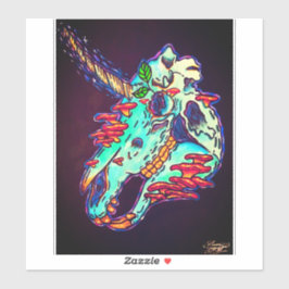 Hand geschilderde kleurrijke eenhoorn schedel sticker