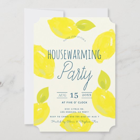 Hand geschilderde Lemon Pink House Warming Party Kaart (Voorkant)