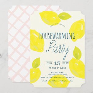Hand geschilderde Lemon Pink House Warming Party Kaart