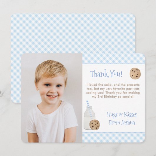 Hand geschilderde melk en koekjes verjaardagsfeest bedankkaart (Voorkant / Achterkant)