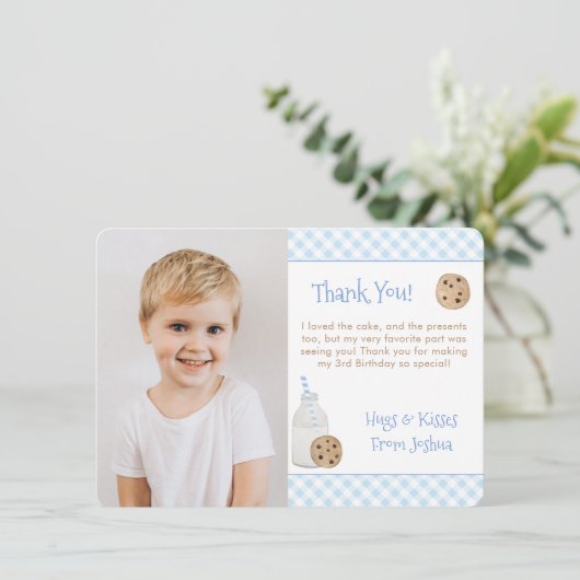 Hand geschilderde melk en koekjes verjaardagsfeest bedankkaart (Staand voorkant)