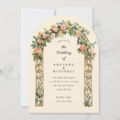 Hand geschilderde nouveau roos boog bruiloft kaart (Voorkant)