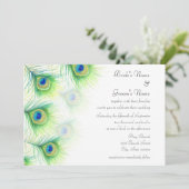 Hand geschilderde Peacock Feathers bruiloft uitnod Kaart (Staand voorkant)