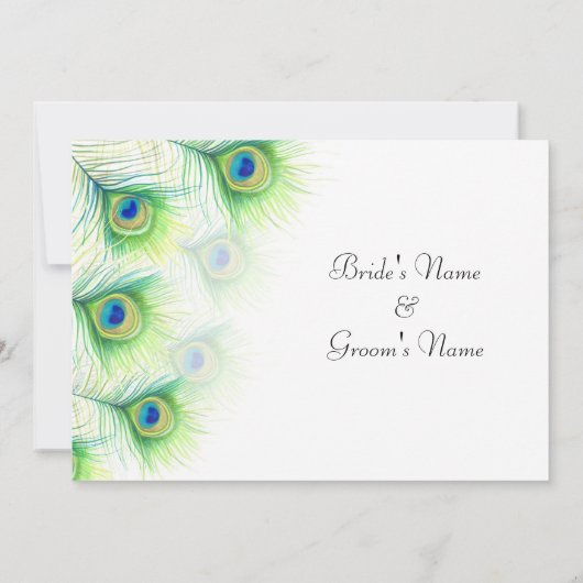 Hand geschilderde Peacock Feathers bruiloft uitnod Kaart (Achterkant)