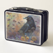 Hand geschilderde raaf met wilde bloemen (Achterkant)