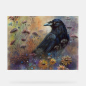 Hand geschilderde raaf met wilde bloemen acryl bord (Voorkant)
