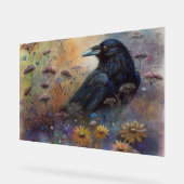 Hand geschilderde raaf met wilde bloemen acryl bord (Hoek)