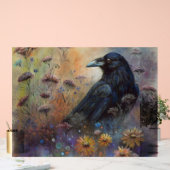 Hand geschilderde raaf met wilde bloemen acryl bord (Huwelijk)