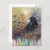 Hand geschilderde raaf met wilde bloemen briefkaart (Voorkant / Achterkant)