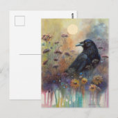 Hand geschilderde raaf met wilde bloemen briefkaart (Voorkant / Achterkant)