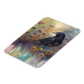 Hand geschilderde raaf met wilde bloemen magneet (Linkerzijde)