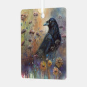 Hand geschilderde raaf met wilde bloemen metalen ornament (Voorkant links)