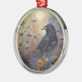 Hand geschilderde raaf met wilde bloemen metalen ornament (Links)