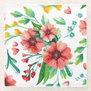 Hand geschilderde roze bloemen Bloempatroon-23498 Glazen Onderzetter