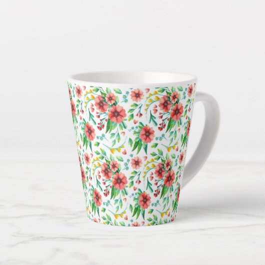 Hand geschilderde roze bloemen Bloempatroon-23498 Latte Mok (Rechterhoek)