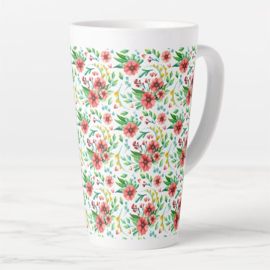 Hand geschilderde roze bloemen Bloempatroon-23498 Latte Mok (Rechterhoek)