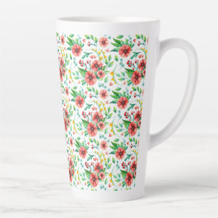 Hand geschilderde roze bloemen Bloempatroon-23498 Latte Mok
