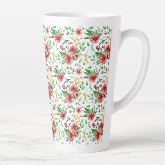 Hand geschilderde roze bloemen Bloempatroon-23498 Latte Mok (Rechts)