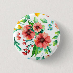 Hand geschilderde roze bloemen Bloempatroon-23498 Ronde Button 3,2 Cm