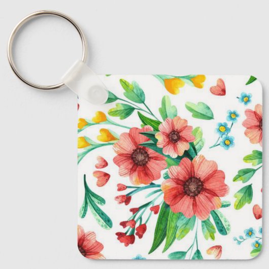 Hand geschilderde roze bloemen Bloempatroon-23498 Sleutelhanger (Voorkant)