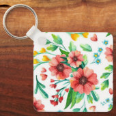 Hand geschilderde roze bloemen Bloempatroon-23498 Sleutelhanger (Voorkant)