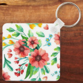 Hand geschilderde roze bloemen Bloempatroon-23498 Sleutelhanger (Achterkant)